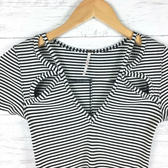 Free People Black and White Striped Rib Knit Top - Picture 2 of 7